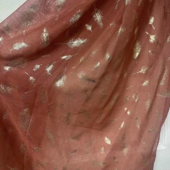 Tie Neck Fashion Scarf Shall Wrap Womens Orange Boho Indie Hippie Gold Leaf - Picture 3 of 5